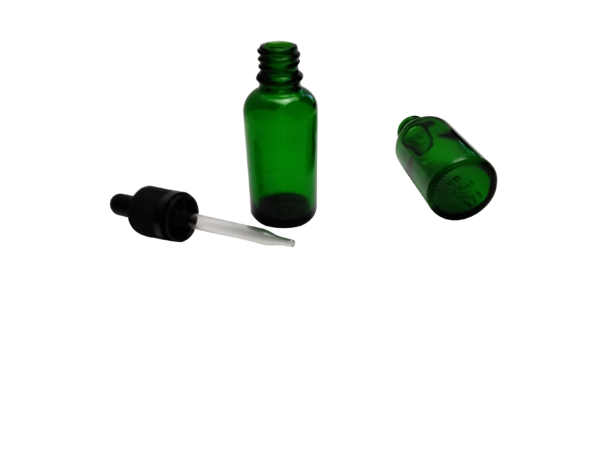 New Packaged 1oz 30ml Green Glass Boston Round Empty Bottles with Glass Droppers 12x Pack